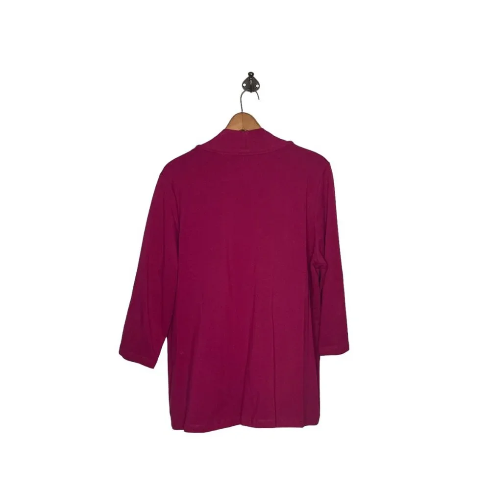 Denim & Co. Large L Maroon Embellished Stretch Cotton Twofer Cardigan Top Blouse - Picture 2 of 4